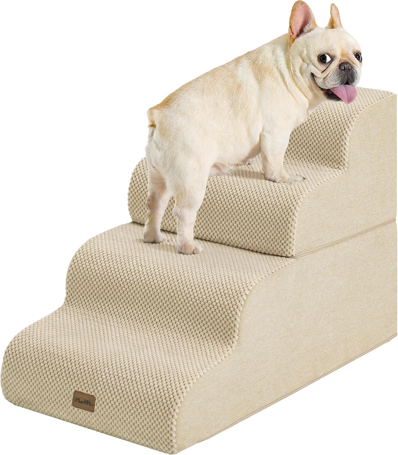 Made4Pets Dog Stairs Ramp for Small Dogs 15.7" H, 3-Step Dog Steps for Bed Couch Sofa and Chair, 35D Foam Pet Steps for Small Dogs and Cats, Non-Slip Bottom Pet Stairs, Grey