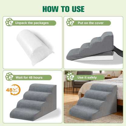 Dog Stairs for Couch, 3 Steps 13.8" H Non-Slip Pet Stair, Balanced Stable Pet Ramp for Small Dogs, Indoor Furniture Step, Gray