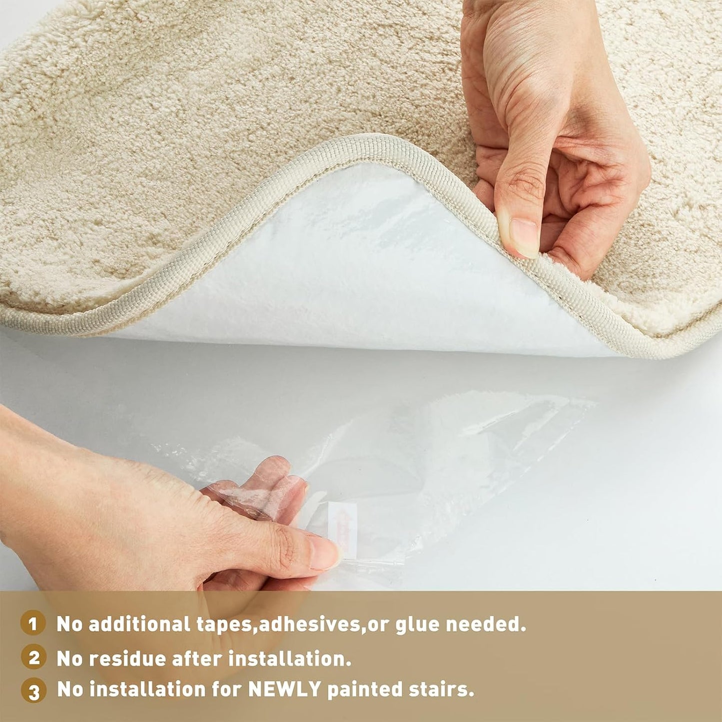 PURE ERA Carpet Stair Treads Ultra Plush 9.5" X 30"Soft Bullnose Indoor Stair Protectors Pet-Friendly Non-Slip Skid Resistant Tape Free Washable Reusable(14 Pieces, Cream Gray)