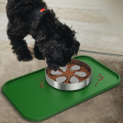 Pet Feeding Mat [Warped Resistant Raised Edge], Water-Proof Silicone Placement for Food Water Bowls, Anti-Slip Base Protect Floor, BPA-Free&Dishwasher-Safe [23.5x13.5inch Large, Gray]