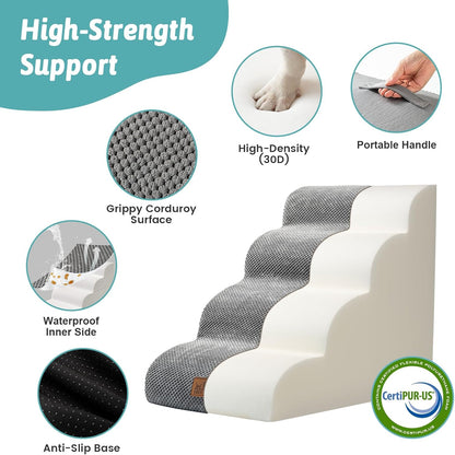 COZY KISS Extra Wide Dog Stairs with Tunnel, Foam Detachable Large Dog Step for Small Pet, Puppy or Cats, Medium Pet Ramp for High Bed, Couch, Sofa or Car, 19.7x33x22.4 inch, 5 Step, Beige