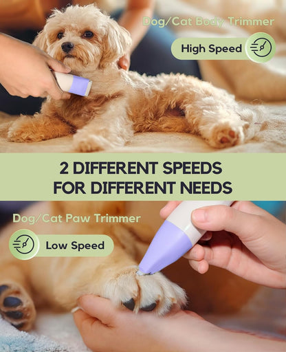 Dog Clippers Grooming Kit, 4 in 1 Quiet Cordless Dog Paw Trimmer & Nail Grinder, Small Cat Clippers Electric Rechargeable Low Noise Pet Shaver for Trimming Hair on Paw Eye Ear Face Rump (Pink)