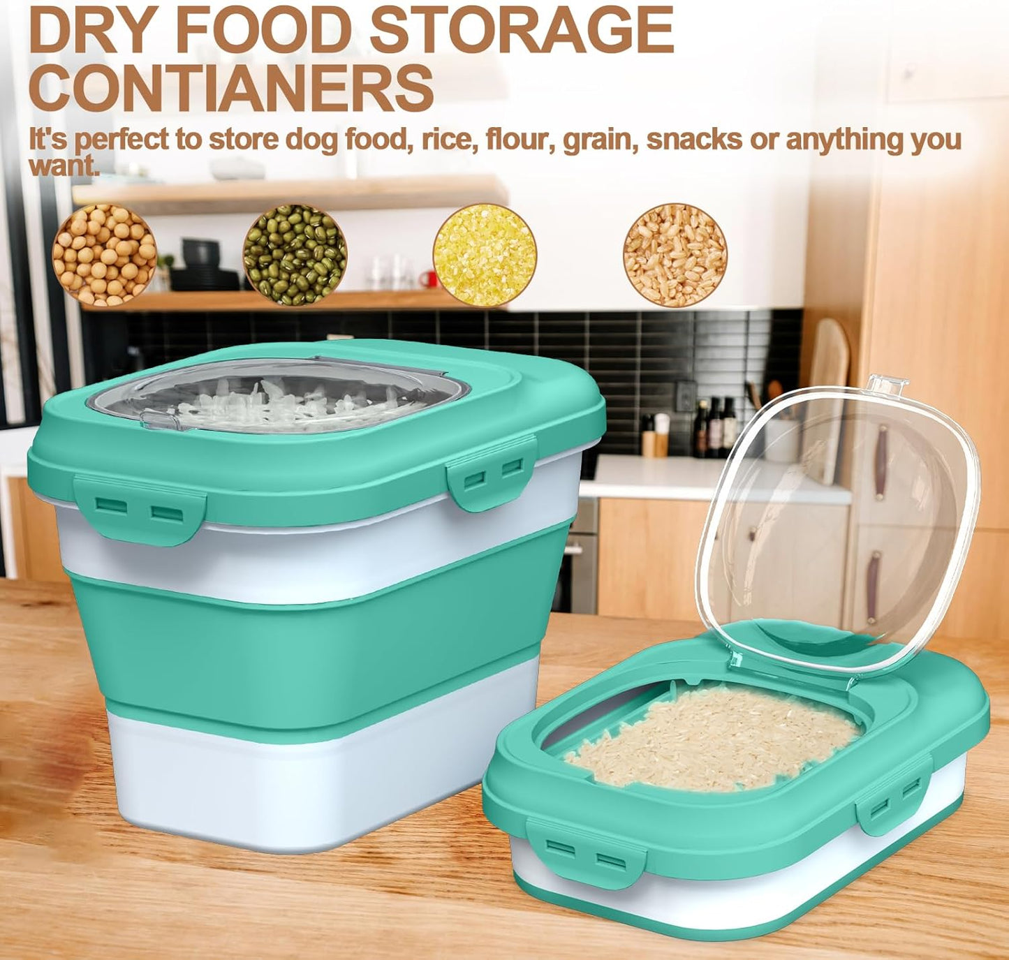 TIOVERY Dog Food Storage Container Small, 10-13lbs Collapsible Dog Cat Food Containers with Airtight Clear Flip-top and Pet Food Scoop, Pet Food Storage Container Bin for Dog Cat Bird Other Pets Grey
