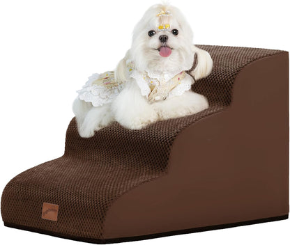 GoGoBunny Ramp Dog Stairs for Couch Sofa and Chair 15.7" H, 3-Step Pet Steps for Small Dogs and Cats, Non-Slip Waterproof Fabric Cover, Stable and Balanced Indoor Step, Pets Friendly, Grey