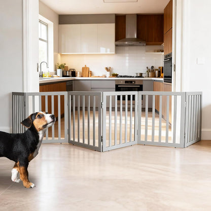 ZJSF Freestanding Indoor Dog Gate for House Foldable Wood Brown Puppy Gate for Doorways Pet Gate for Stairs Extra Wide Pet Fence 24" Height 2 Panels