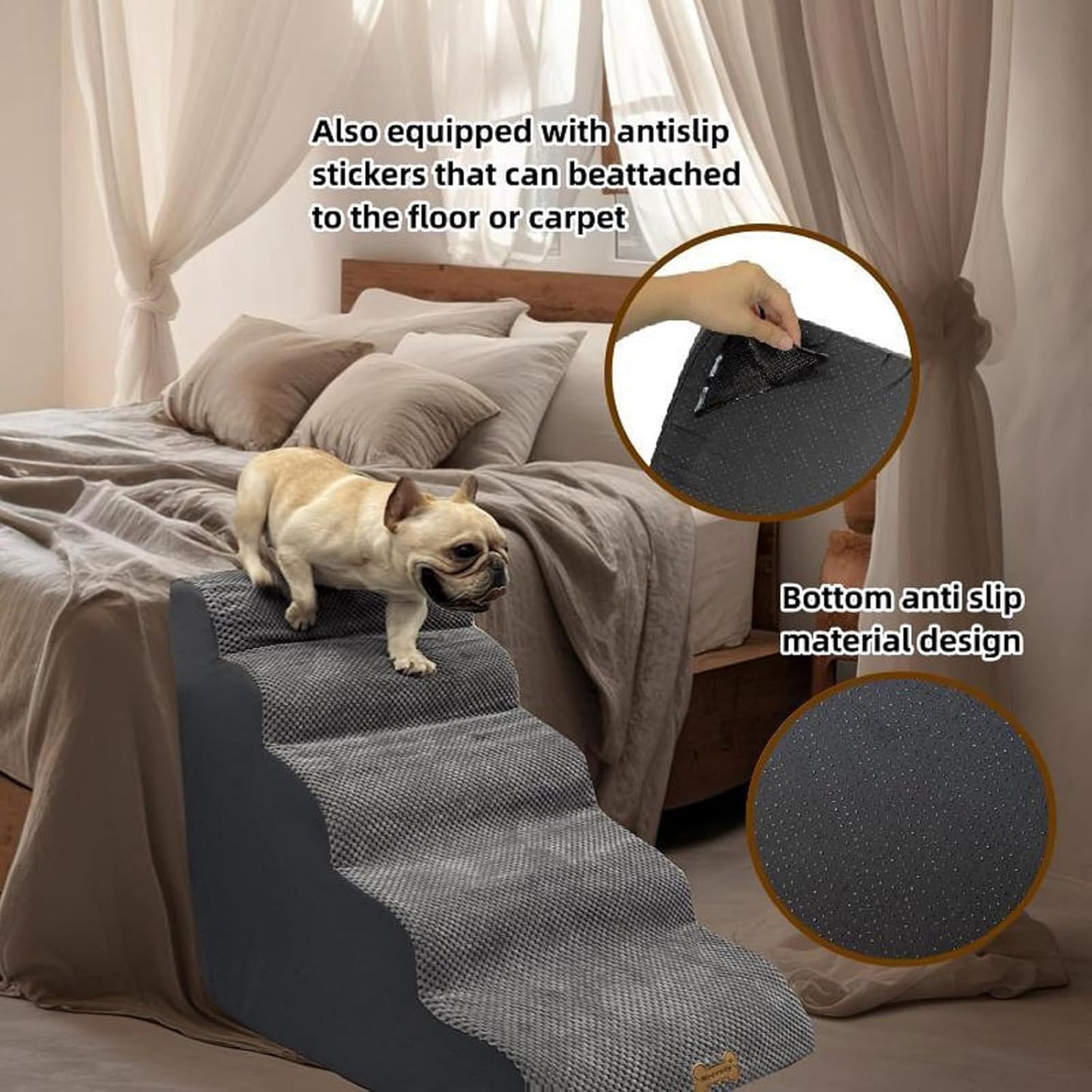 Necrely 4-Step Dog Stairs for High Beds 18-24 Inch Pet Steps 2 3 4 5 Tier Ladder Non-Slip Sturdy Ramp Small Medium Large Dog Steps to Couch Bed Old Dogs Balanced Pet Stairs for Getting on Bed