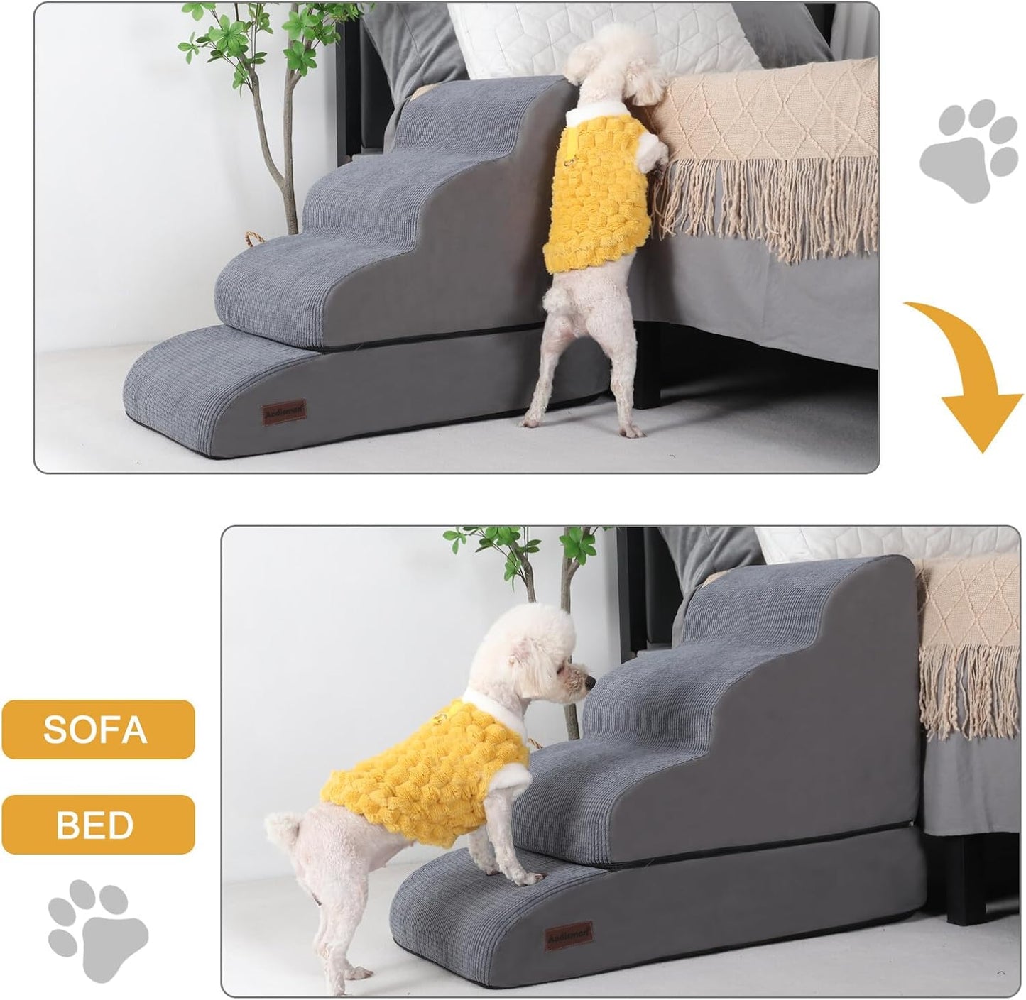 Aodisman 3-Step Dog Ramp and Stairs for Sofa and Chair - Non-Slip Sturdy Pet Steps for Small Dogs and Cats,15.7" H,Grey