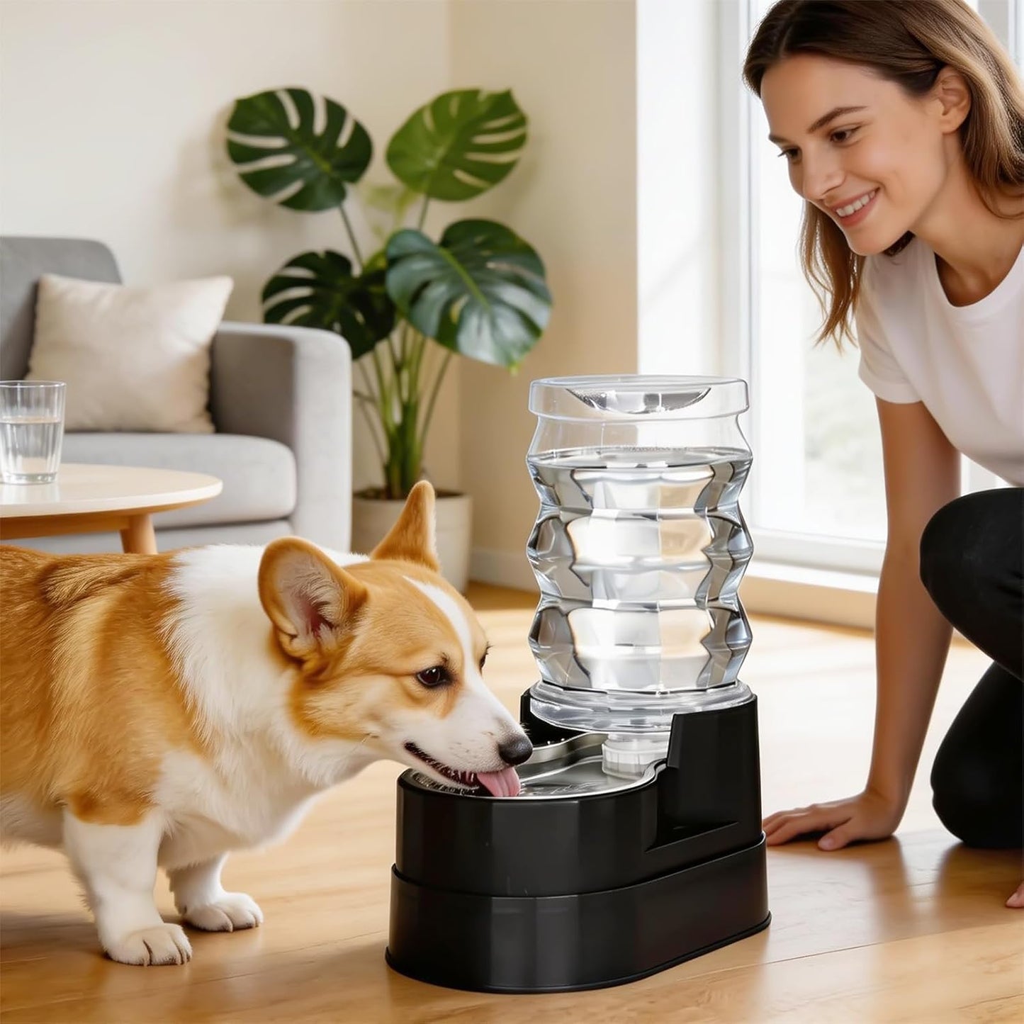 RIZZARI 8L Elevated Pet Water Dispenser – Stainless Steel Gravity Waterer with Auto-Refill Design for Medium and Large Dogs & Senior Pets -Comfortable Drinking Height for Living Rooms,Multi-Pet Homes