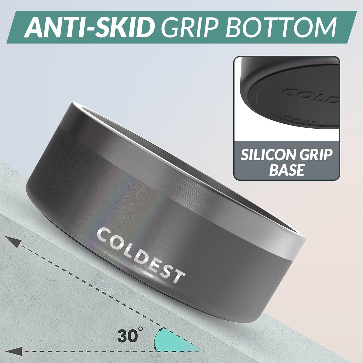 Coldest Dog Bowl - Anti Rust Metal, Non Slip, 3 Layers Insulated Stainless Steel Dog Bowls - Spill Proof & Heavy Duty - Water Bowl for Dogs, Cats & Pets, Dish Washer Safe (21 oz, Stealth Black)