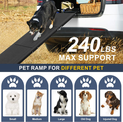 Dog Car Ramp for Large Dogs, Foldable Dog Steps Aluminum Dog Ramps, Dog Stairs with Nonslip Surface for High Beds, Trucks, Cars and SUV, Supports up to 240 lbs (67'' L x 17'' W)