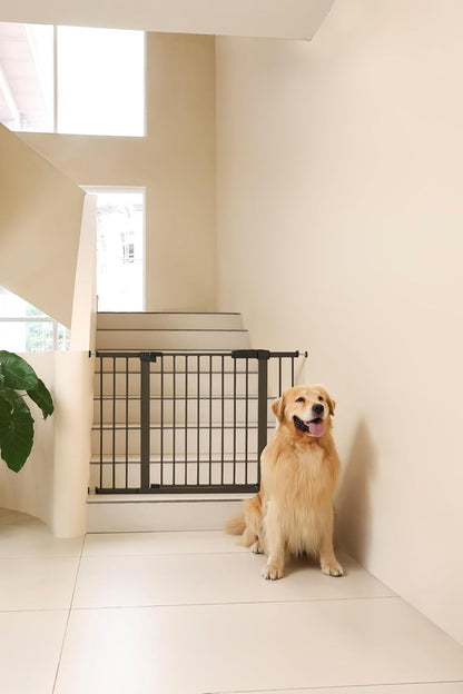 44.72"-46.89" Baby and Pet Safety Gate, 30" Tall Metal Walk-Thru Gate for Doorways & Stairs, Easy One-Hand Open, Dual Lock, Extensions & Wall Mounts Included (Brown, 29"-46" W x 30.5“H)