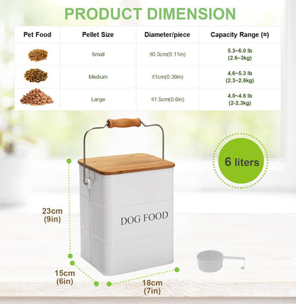 Dog Food storage container Dog Treats Jar,5~6 lb Metal food treats tin for Dog, pet snacks Canisters with wooden lid/handle/sevice scoop-Green