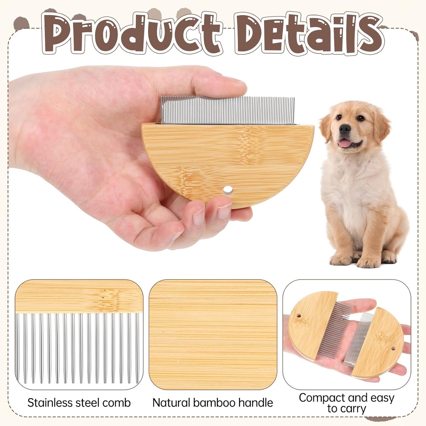 2 Pack Eye Comb for Small Dogs, Bamboo Cat Flea Eye Tear Stain Remover Comb, Pet Grooming Combs with Wide Fine Teeth Shedding Detangling Brush for Cat Hair Daily Care
