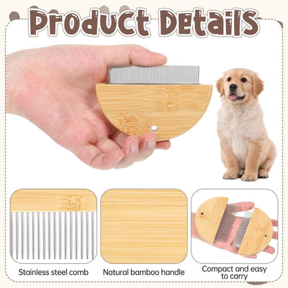 2 Pack Eye Comb for Small Dogs, Bamboo Cat Flea Eye Tear Stain Remover Comb, Pet Grooming Combs with Wide Fine Teeth Shedding Detangling Brush for Cat Hair Daily Care