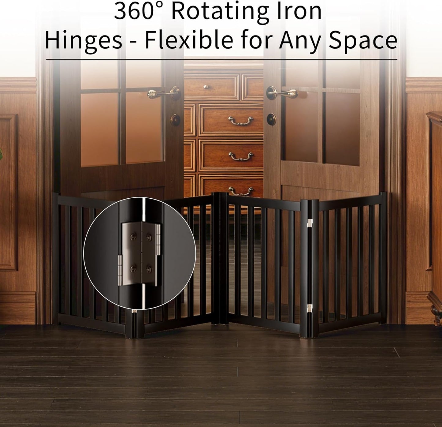 2-Panel Solid Wood Dog Gate - Freestanding Folding Pet Gate for Doorways, Stairs, Indoor, 24" Height, No Installation Needed, Natural Wood