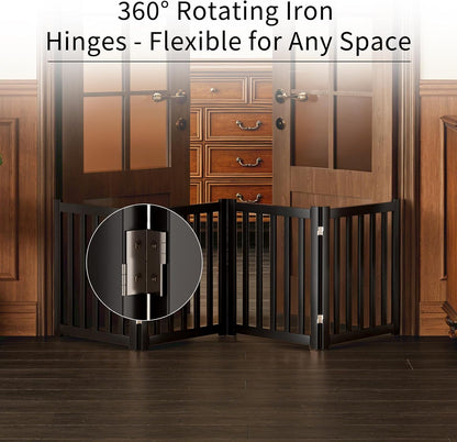 2-Panel Solid Wood Dog Gate - Freestanding Folding Pet Gate for Doorways, Stairs, Indoor, 24" Height, No Installation Needed, Natural Wood