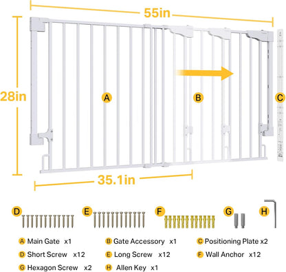 Cumbor 29.2–43" Baby Gate for Stairs, Hardware Mounted (Drill Required), Expandable No Bottom Bar Dog Gate, Auto Close Extra Wide Walk Thru, Pet & Toddler Proof Gate, Top & Bottom of Stairways(Black)