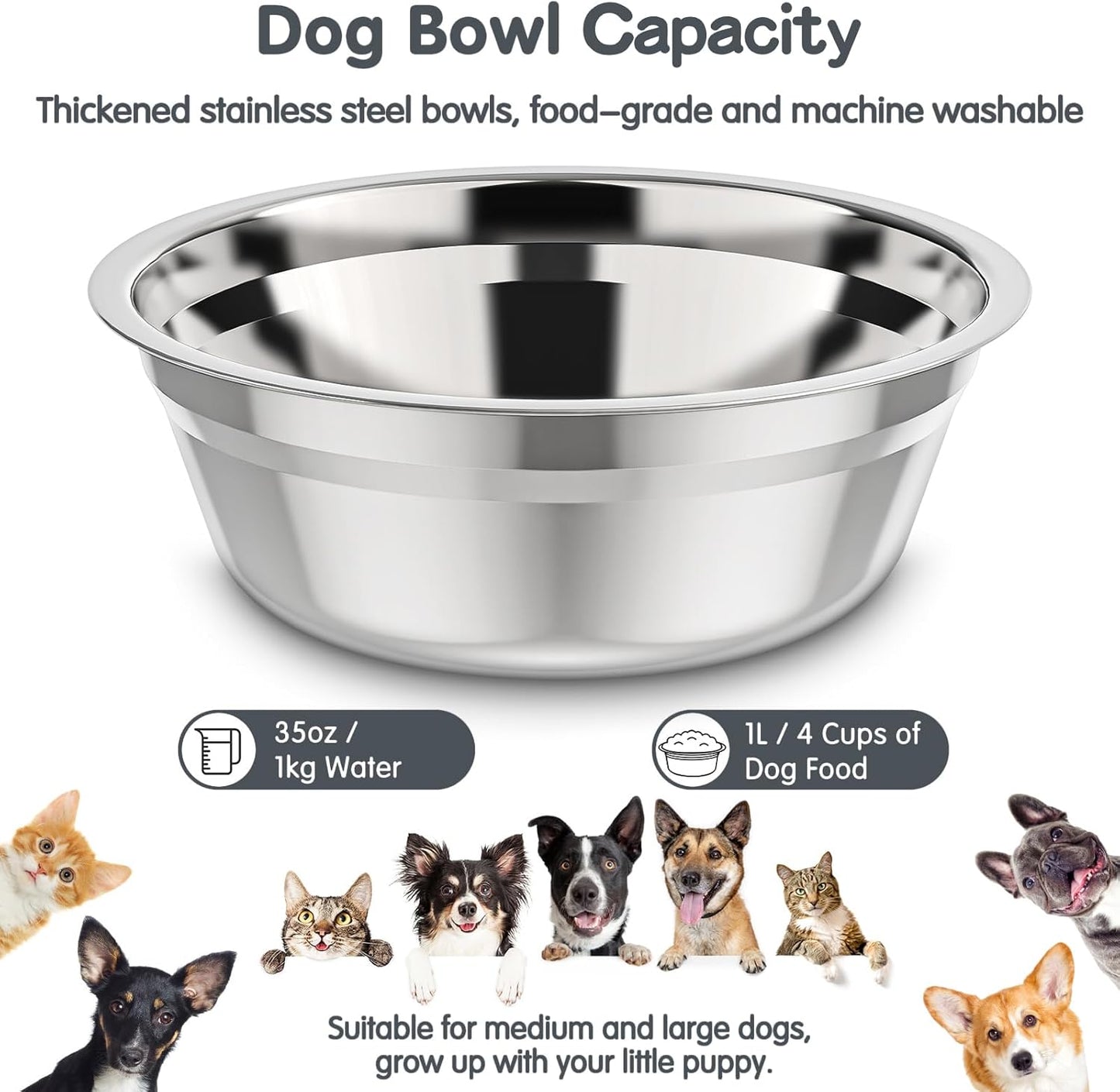 XIAZ Elevated Dog Bowls Large Breed Raised Dogs Bowl Stand Large/Medium Sized Dog Slow Feeder Dogs Bowls Food Water Stands 5 Heights Adjustable 9/11/12/14in Pet Feeder Dish Station