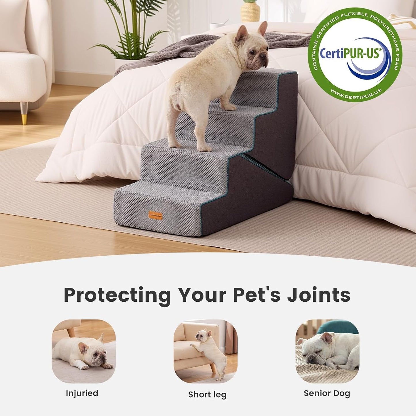 Gardner Pet Dog Stairs for Small Dogs 18.5" H, 4-Step Extra Wide Dog Steps for Bed, Pet Stairs for Bed and Couch with Durable Non-Slip Waterproof Fabric Cover and Soft Foam, Navy