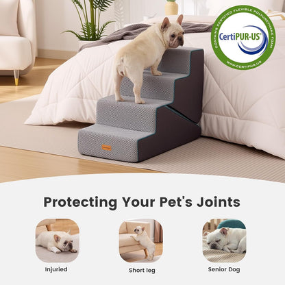 Gardner Pet Dog Stairs for Small Dogs 18.5" H, 4-Step Extra Wide Dog Steps for Bed, Pet Stairs for Bed and Couch with Durable Non-Slip Waterproof Fabric Cover and Soft Foam, Navy