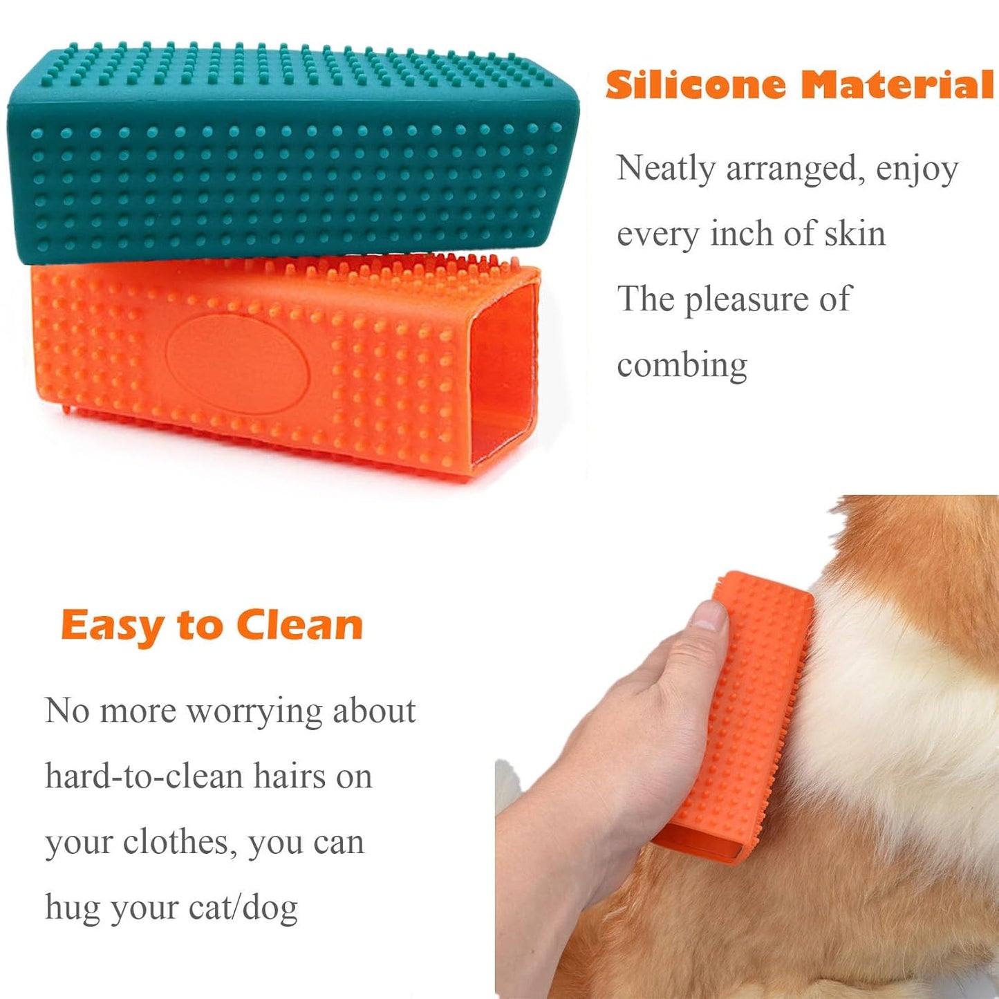 2 Pieces Pet Dog Cat Hair Remover, Block Roller Cleaner, Hollow Silicone Cleaner Brush for Sofa, Car Interiors, Furnishings, Carpets, Bedding or Any Fabric (Orange, Blue)