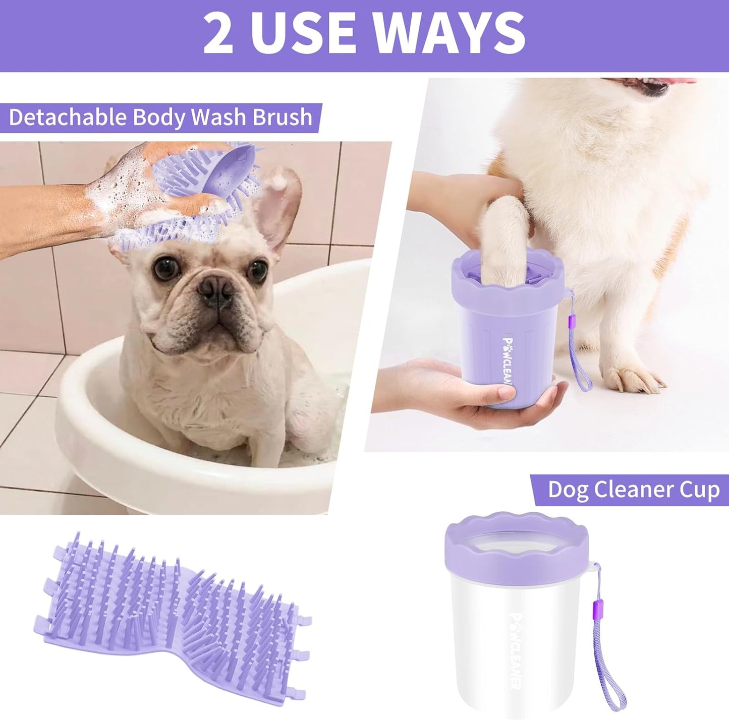 Professional 7 in 1 Dog Paw Cleaner for Dogs & Cats - Includes 1 Portable Paw Washer, 1 Bath Brush, 2 Dog Toothbrushes and 3 Absorbent Towels Note: Fits Paws up to 2 Inches Wide (Small, Blue)