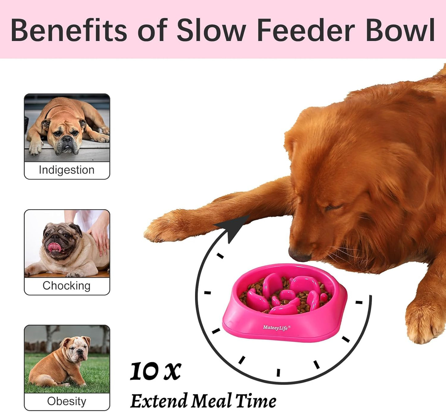 MateeyLife Slow Feeder Dog Bowls 2PCS, Anti-Choking Puzzle Dog Food Bowls, Anti-Slip Interactive Feeding Slow Down Eating, Bloat Stop Maze Dishes for Medium Breeds Pink&Purple