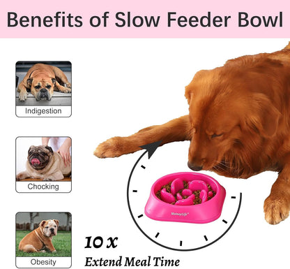 MateeyLife Slow Feeder Dog Bowls 2PCS, Anti-Choking Puzzle Dog Food Bowls, Anti-Slip Interactive Feeding Slow Down Eating, Bloat Stop Maze Dishes for Medium Breeds Pink&Purple