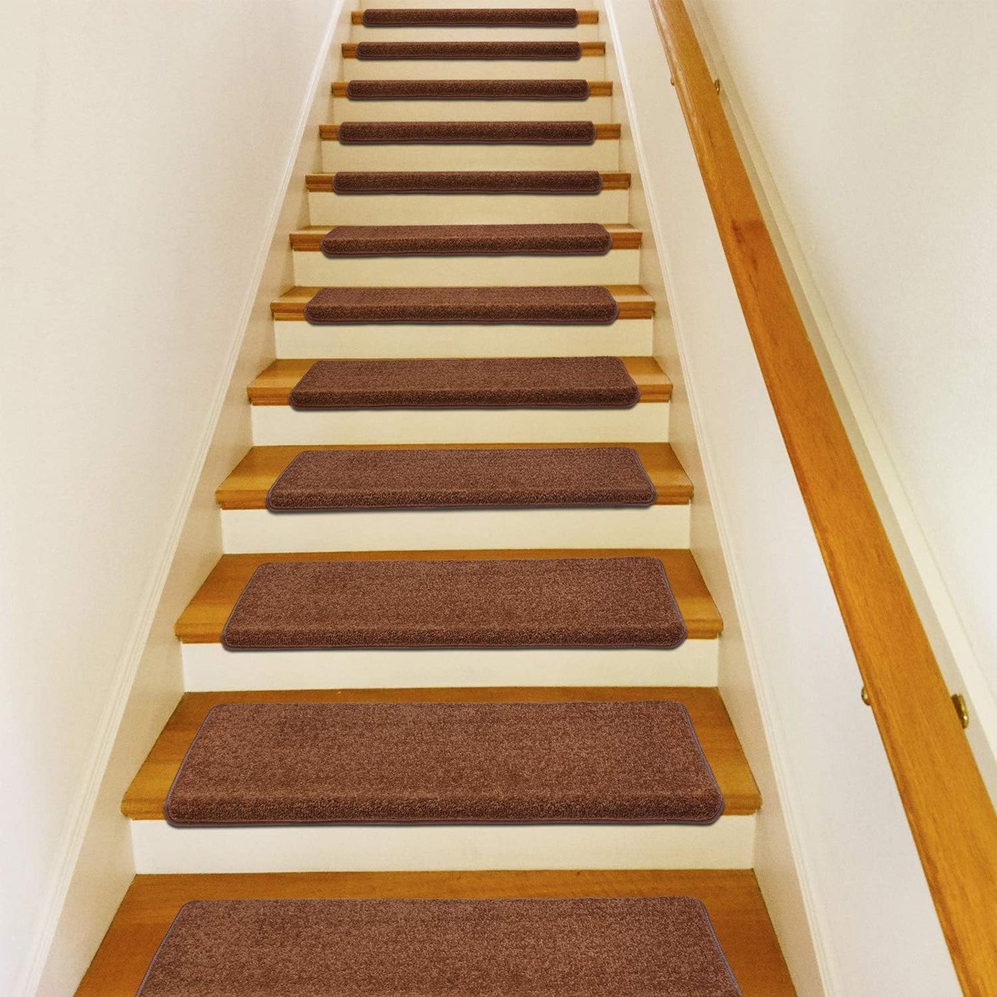 PURE ERA Bullnose Carpet Stair Treads Set Tape Free Non-Slip Indoor Stair Protectors Pet Friendly Rugs Covers Soft Skid Resistant Washable Reusable 9.5" x 30"(14 Pieces,Cream Gray)