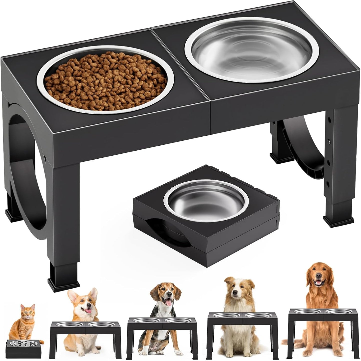 XIAZ Elevated Dog Bowls Large Breed Raised Dogs Bowl Stand Large/Medium Sized Dog Slow Feeder Dogs Bowls Food Water Stands 5 Heights Adjustable 9/11/12/14in Pet Feeder Dish Station