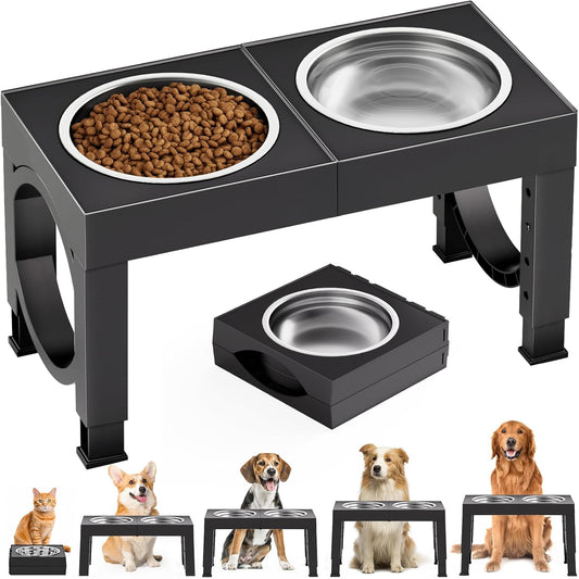XIAZ Elevated Dog Bowls Large Breed Raised Dogs Bowl Stand Large/Medium Sized Dog Slow Feeder Dogs Bowls Food Water Stands 5 Heights Adjustable 9/11/12/14in Pet Feeder Dish Station