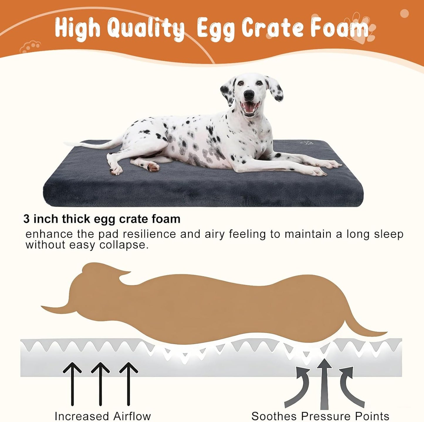 EMPSIGN Stylish Dog Bed Mat Dog Crate Pad Mattress Reversible (Cool & Warm), Water Proof Linings, Removable Machine Washable Cover, Firm Support Pet Crate Bed for Small to XX-Large Dogs, Grey