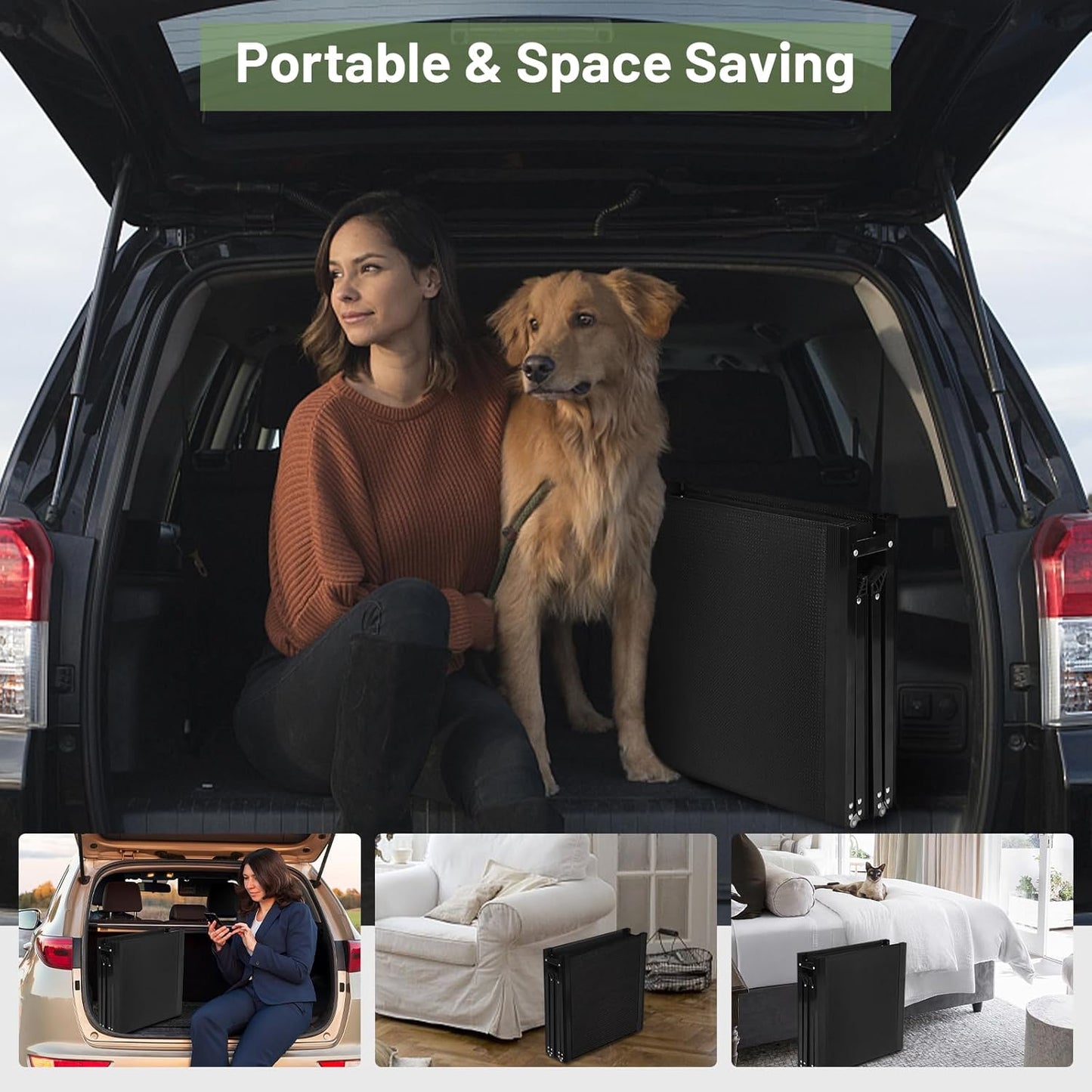 71”L*19.7”W Extra Wide & Long Dog Ramp for Car Truck SUV, Portable Folding Pet Ramps for Small Medium Large Dogs and Cats, Lightweight Aluminum Frame, Supports up to 155 Lbs
