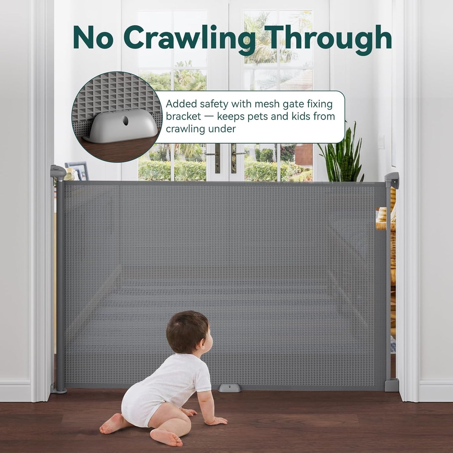 Babepai Retractable Baby Gates for Stairs, Retractable Dog Gate for Indoor/Outdoor Use | Child Gates for Doorways, Deck, Porch, Hallways, Patio (White, 55" Wide 34" Height)