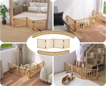 Wooden Freestanding Dog Gates,23" H Foldable Wood Pet Gate Indoor, No-Painted Puppy Gate for Doorways, Stairs, 23" Height-2 Panels