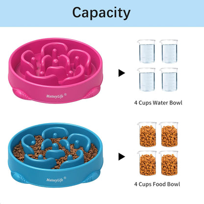MateeyLife Slow Feeder Dog Bowls 2PCS, Anti-Choking Puzzle Dog Food Bowls, Anti-Slip Interactive Feeding Slow Down Eating, Bloat Stop Maze Dishes for Medium Breeds Pink&Purple