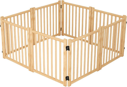 YOCAN Non-Painted Wood FreeStanding Pet Gate for Dogs,Wooden Dog Gates for Doorways, Stairs,The House, Dog Fences Indoor Puppy Gate-2 Panel H:23”