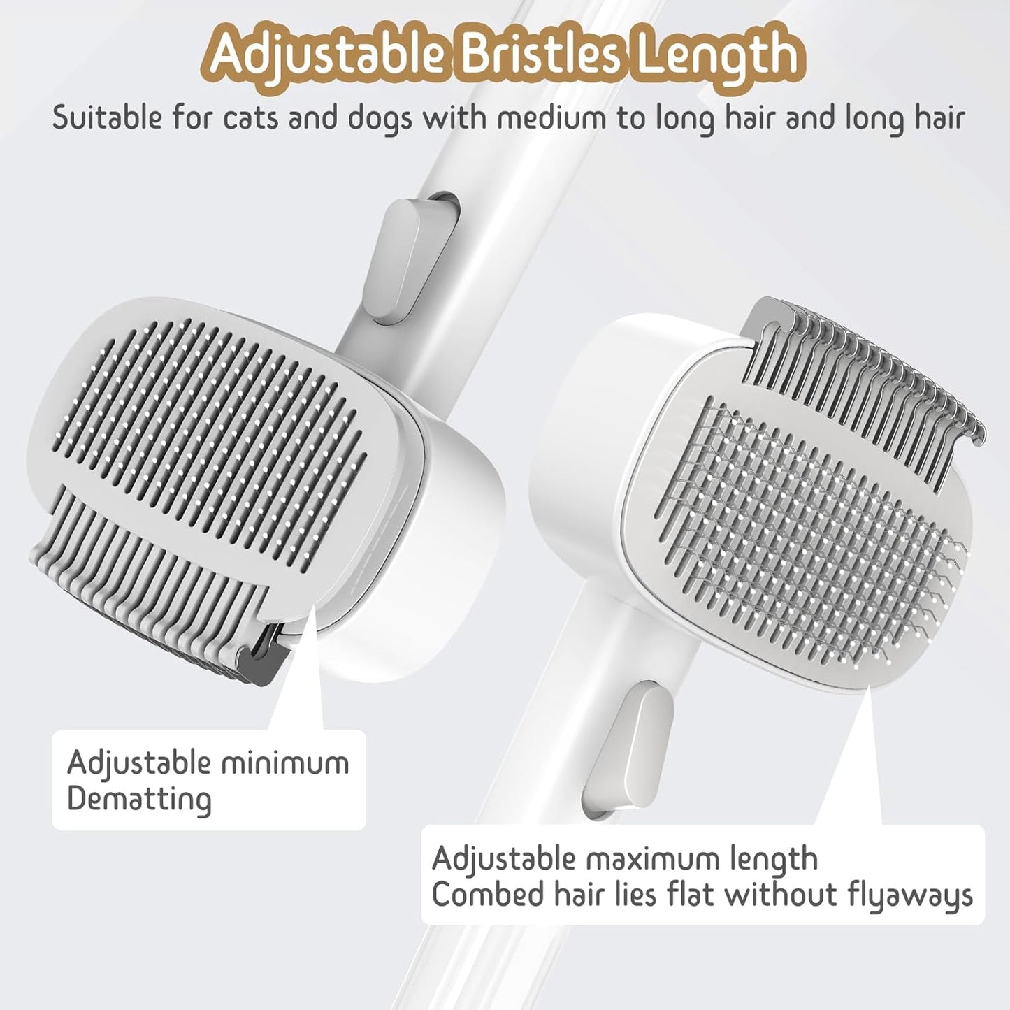 Dog & Cat Brush for Shedding, Self Cleaning Deshedding Brush with Adjustable Bristle Length & Dematting Comb, Skin Friendly Grooming Tool for Long & Medium-Long Hair Pets