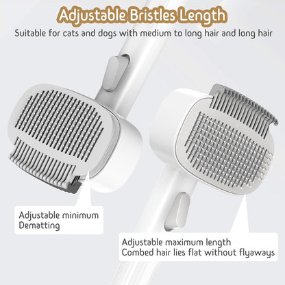 Dog & Cat Brush for Shedding, Self Cleaning Deshedding Brush with Adjustable Bristle Length & Dematting Comb, Skin Friendly Grooming Tool for Long & Medium-Long Hair Pets