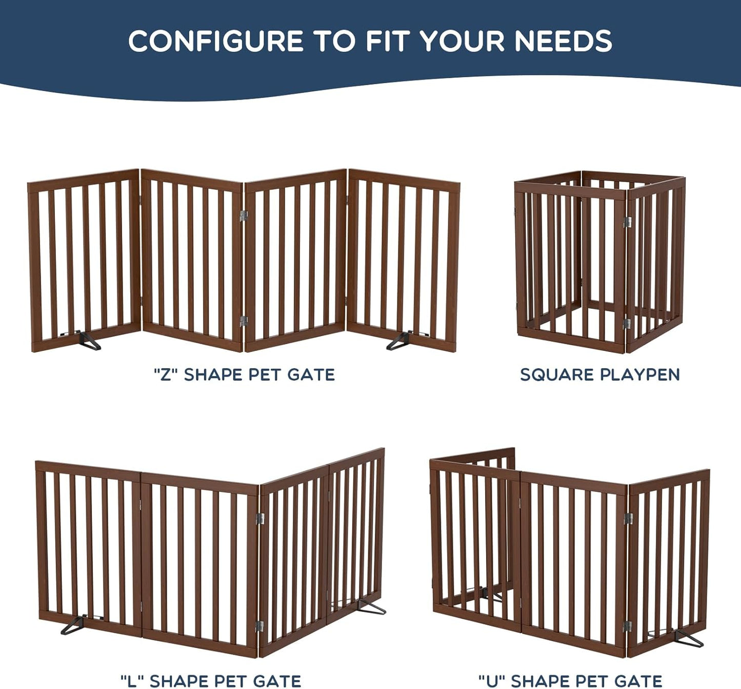 Homykic Bamboo Freestanding Dog Gate, No Assembly Pet Gate Indoor, 24”H x 75”W Extra Wide Foldable Puppy Fence with Support Feet for the House, Doorways Stairs, 4 Panels, No Drilling, Espresso