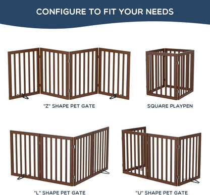 Homykic Bamboo Freestanding Dog Gate, No Assembly Pet Gate Indoor, 24”H x 75”W Extra Wide Foldable Puppy Fence with Support Feet for the House, Doorways Stairs, 4 Panels, No Drilling, Espresso