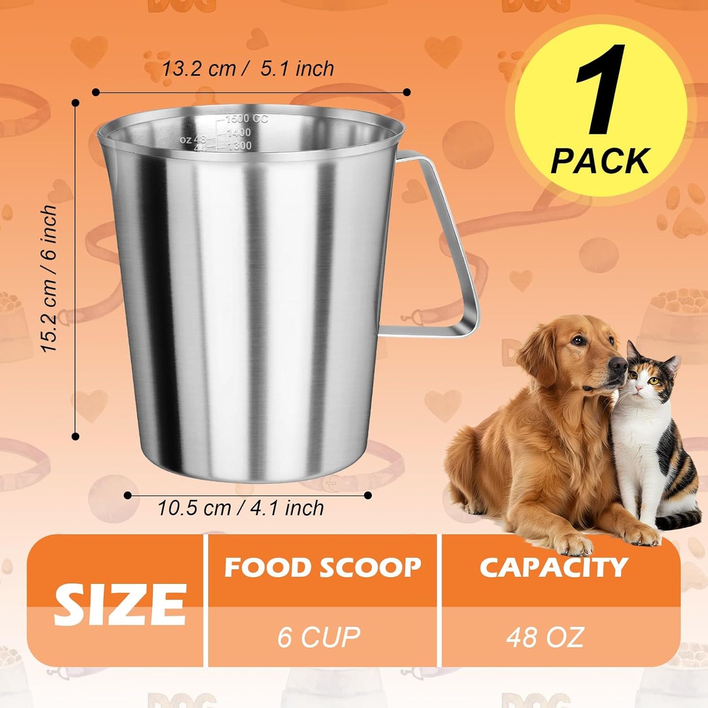 2 Cup Dog Food Scoop 304 Stainless Steel Dog Food Measuring Cups Pet Food Measuring Cups Scoop for Dog,Cat or Bird Food, Injection Molded and Dishwasher Safe
