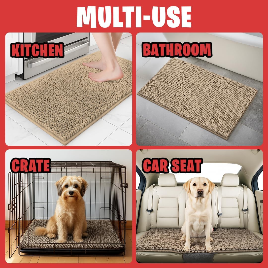 MudGuard Mat™ Dog Door Mat for Muddy Paws, Super Absorbent Microfiber, Non-Slip Indoor Mat, Quick Dry Chenille Mud Mat for Dogs & Entryway, Washable, Grey 19" x 30"