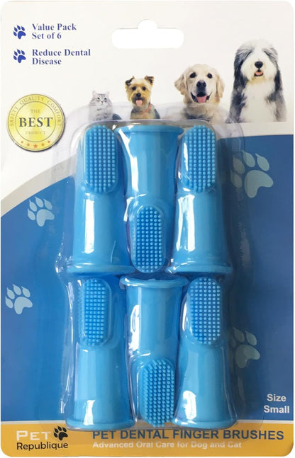 Pet Republique Dog Finger Toothbrush Set of 6 - Dental Hygiene Brushes for Small to Large Dogs, Cats, and Most Pets - Small Size Finger Opening