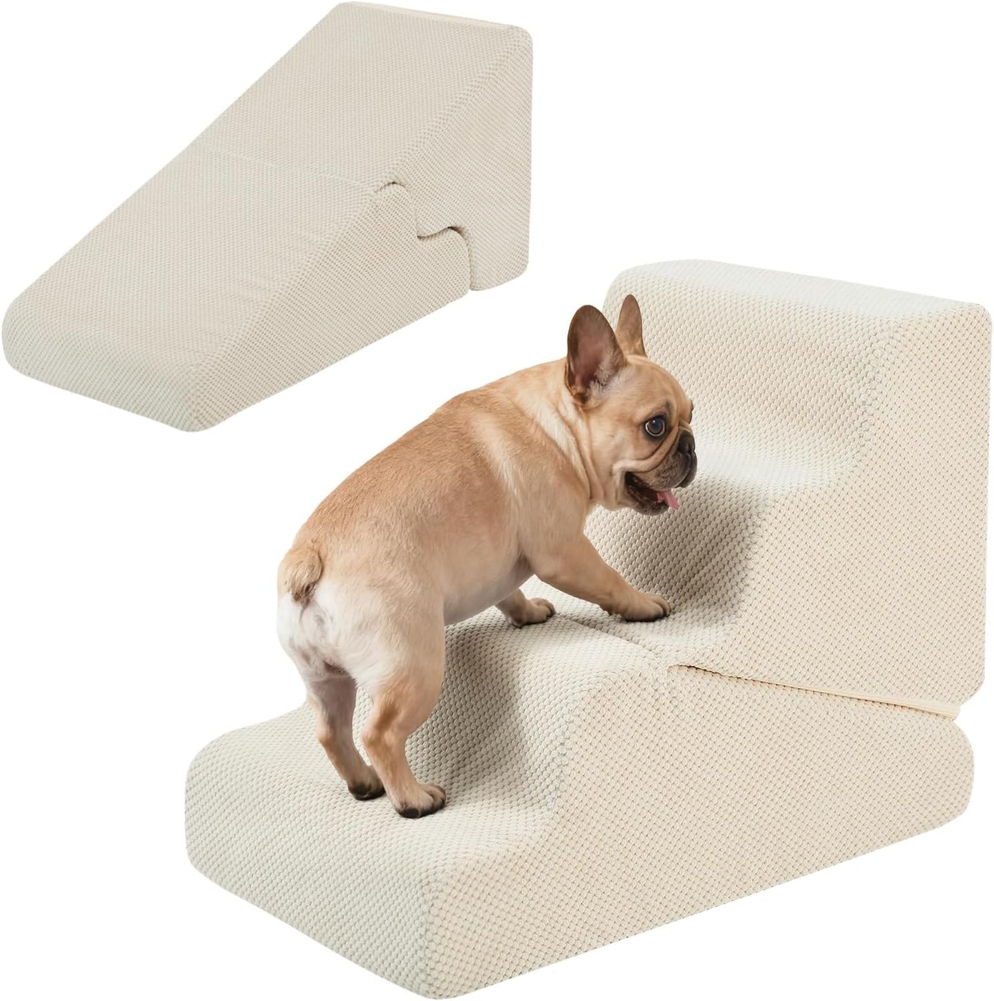 Dog Ramp for Bed, 23" H Dog Stairs for High Bed, 2 in 1 Pet Steps for Small Dogs, 5-Step Foldable Transformable Large Cats Ramp to Get on Couch, Non-Slip Balanced, Grey