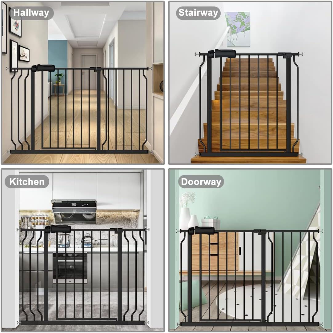 Fairy Baby Extra Wide Baby Gate Black 57.5-62 Inch Wide, Walk Through Pressure Mounted No Drill for Doorways, Long and Large Tension Dog Gates for Pet and Kids