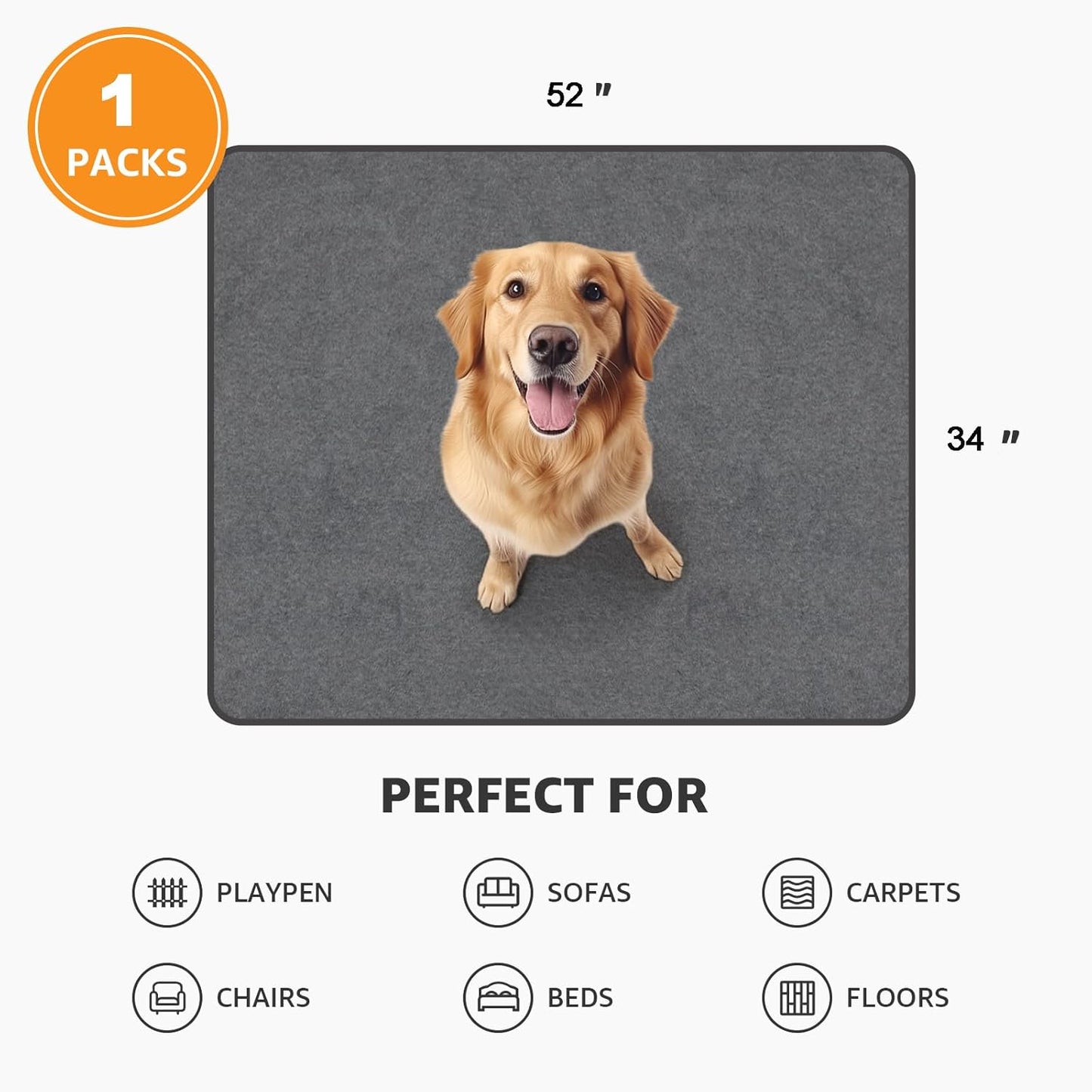 Dog Pee Pad Washable Extra Large, Instant Absorb Thicker Training Pads Non-Slip Pet Playpen Mat, Waterproof Reusable Floor Mat Ideal for Puppy Senior Dog Whelping Incontinence Housebreaking 65x48 Inch