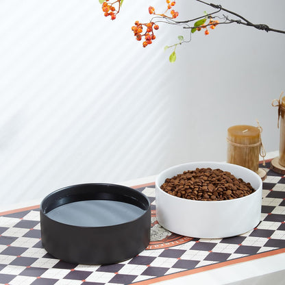 6'' Ceramic Raised Dog Bowl - 30Oz Dog Food & Water Bowl with Elevated Non-Slip Bamboo Stand, Dishwasher & Microwave Safe, Anti Vomiting Heavy Duty Pet Bowl for Small and Medium Dogs, White