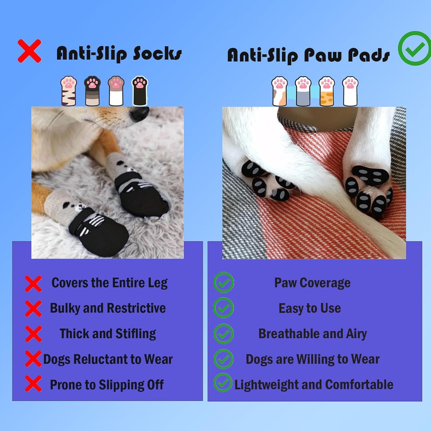 Dog Paw Protector Anti-Slip Pads, Toe Grips for Dogs from Slipping On Hardwood Floors, Stronger Self-Adhesive Paw Pad Provide Traction for Senior, Injured Dogs (5 Sets - 10 Pads) (L)