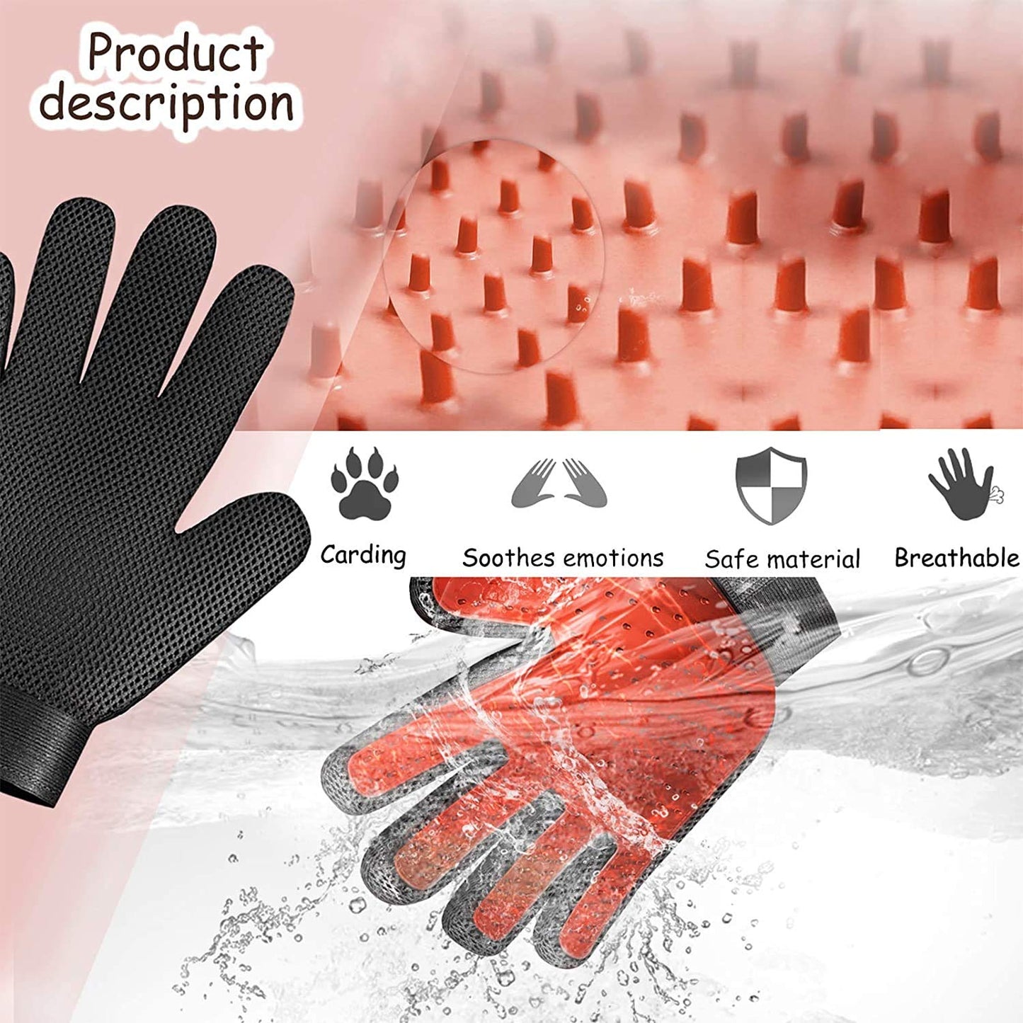 Pet Grooming Glove Hair Remover Brush Gentle Deshedding Efficient Pet Mitt Pet Massage Gloves Left & Right Hand Draw Dogs Cats Horses Long Short Fur (1Pair Left & Right Hand (Blue))
